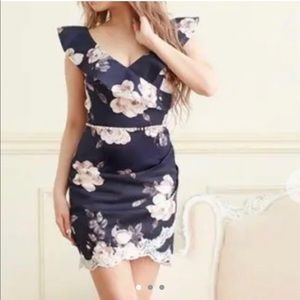 Japanese Crystal Blue Lace Floral Ruffle Dress
